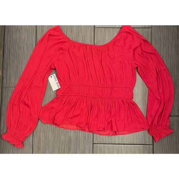 Nine West Women’s Long Sleeve Sweetheart Peplum Top Cupid Bow Red Large NWT - Picture 5 of 9
